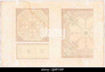 Lange Ludwig (1808-1868), königliches Landhaus in Berchtesgaden (?). (Aus: L. lange, Werke höherer Architektur, 1858) (ohne Datum): 3 Deckengemälde. Druck auf Karton, 44,5 x 69,1 cm (inklusive Scankanten) lange Ludwig (1808-1868): Werke der höheren Baukunst, Darmstadt 1858. Königliches Landhaus, Berchtesgaden (?) Stockfoto