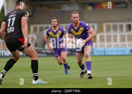 Josh Woods von Newcastle Thunder will am Sonntag, dem 7.. August 2022, während des WETTSCHLAGES DER BETFRED Championship zwischen Newcastle Thunder und London Broncos im Kingston Park, Newcastle, angreifen. (Quelle: Chris Lishman | MI News) Stockfoto