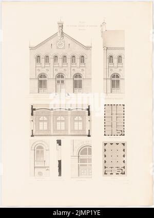 Lange Ludwig (1808-1868), Börse in Bergen. (Aus: L. lange, Werke höherer Architektur, 1856) (ohne Datum): Grundriß Erdgeschoss, Obergeschoss, Aussicht, Schnitt, Details. Druck auf Karton, 67,8 x 50,3 cm (inklusive Scankanten) lange Ludwig (1808-1868): Werke der höheren Baukunst, Darmstadt 1856. Börse, Bergen Stockfoto