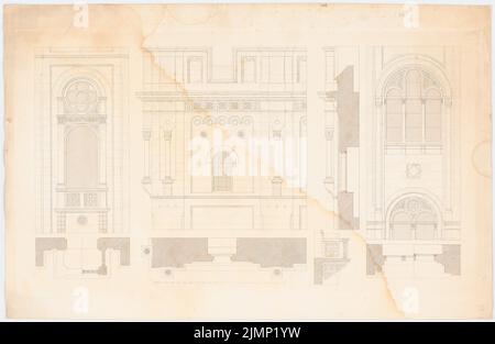 Lange Ludwig (1808-1868), Rathaus in Hamburg. (Aus: L. lange, Werke höherer Architektur, 1858) (1854): Details der Fassade. Druck auf Karton, 44 x 67,6 cm (inklusive Scankanten) lange Ludwig (1808-1868): Werke der höheren Baukunst, Darmstadt 1858. Rathaus, Hamburg Stockfoto