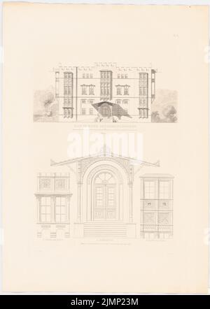 Lange Ludwig (1808-1868), in den Bergen geschlossen. (Aus: L. lange, Werke höherer Architektur, 1856) (ohne Dat.): Blick auf die Aufstiegsseite, Portal, Erz. Druck auf Karton, 68,9 x 49 cm (inklusive Scankanten) lange Ludwig (1808-1868): Werke der höheren Baukunst, Darmstadt 1856. Schloss im Gebirge Stockfoto