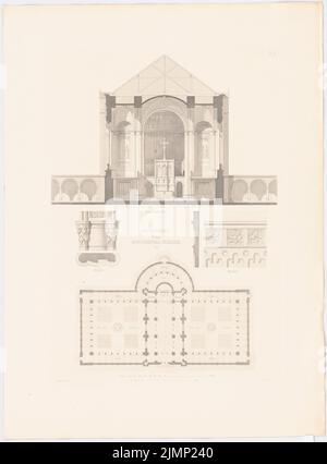 Lange Ludwig (1808-1868), Monumentalkirche (Votivkirche). (Aus: L. lange, Werke höherer Architektur, 1856) (ohne Datum): Grundriß, Querschnitt, Details. Druck auf Karton, 68,3 x 50,5 cm (inklusive Scankanten) lange Ludwig (1808-1868): Werke der höheren Baukunst, Darmstadt 1856. Monumentalkirche Stockfoto