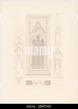 Lange Ludwig (1808-1868), Monumentalkirche (Votivkirche). (Aus: L. lange, Werke höherer Architektur, 1856) (ohne Datum): Seitenfenster, Figuren. Druck auf Karton, 66,6 x 50,1 cm (inklusive Scankanten) lange Ludwig (1808-1868): Werke der höheren Baukunst, Darmstadt 1856. Monumentalkirche Stockfoto