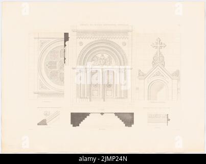 Lange Ludwig (1808-1868), Monumentalkirche (Votivkirche). (Aus: L. lange, Werke höherer Architektur, 1856) (ohne Datum): Details: Portal, Fensterrose und andere .. Druck auf Karton, 50,4 x 67,6 cm (inkl. Scan Edges) lange Ludwig (1808-1868): Werke der höheren Baukunst, Darmstadt 1856. Monumentalkirche Stockfoto