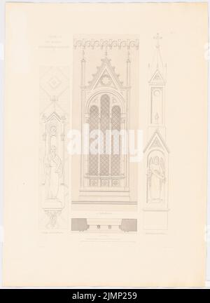 Lange Ludwig (1808-1868), Monumentalkirche (Votivkirche). (Aus: L. lange, Werke höherer Architektur, 1856) (ohne Datum): Seitenfenster, Figuren. Druck auf Karton, 68,4 x 49,9 cm (inklusive Scankanten) lange Ludwig (1808-1868): Werke der höheren Baukunst, Darmstadt 1856. Monumentalkirche Stockfoto