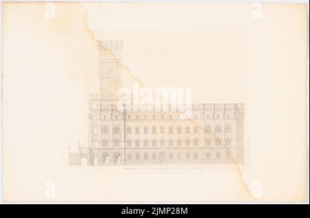 Lange Ludwig (1808-1868), Rathaus in Hamburg. (Aus: L. lange, Werke höherer Architektur, 1858) (1854): Seitenansicht. Druck auf Karton, 44,6 x 67,4 cm (inklusive Scankanten) lange Ludwig (1808-1868): Werke der höheren Baukunst, Darmstadt 1858. Rathaus, Hamburg Stockfoto