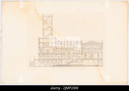 Lange Ludwig (1808-1868), Rathaus in Hamburg. (Aus: L. lange, Werke höherer Architektur, 1858) (1854): Querschnitt. Druck auf Karton, 44,7 x 67,6 cm (inklusive Scankanten) lange Ludwig (1808-1868): Werke der höheren Baukunst, Darmstadt 1858. Rathaus, Hamburg Stockfoto