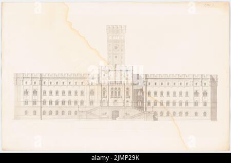 Lange Ludwig (1808-1868), Rathaus in Hamburg. (Aus: L. lange, Werke höherer Architektur, 1858) (1854): Vorderansicht. Druck auf Karton, 44,4 x 67,4 cm (inklusive Scankanten) lange Ludwig (1808-1868): Werke der höheren Baukunst, Darmstadt 1858. Rathaus, Hamburg Stockfoto