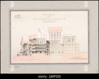 Lüthi & Klemm, Theater in Halle/Saale (1884): Längsschnitt. Tusche Aquarell, weiß auf Karton aufgeklebt, auf Karton, 55,9 x 75,1 cm (inklusive Scankanten) Lüthi & Klemm : Theater, Halle/Saale Stockfoto