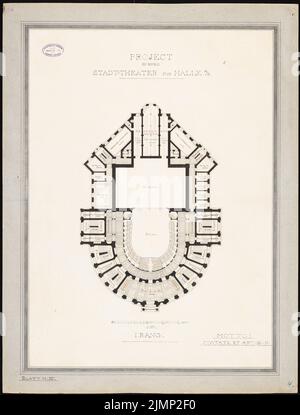 Lüthi & Klemm, Theater in Halle/Saale (1884): Grundriss 1. Place. Tusche, Tusche farbig, Aquarell auf Karton, auf Karton, 84 x 63,8 cm (inklusive Scankanten) Lüthi & Klemm : Theater, Halle/Saale Stockfoto