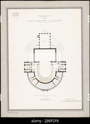 Lüthi & Klemm, Theater in Halle/Saale (1884): Grundriss 3. Place. Tusche, Tusche farbig, Aquarell auf Karton, auf Karton, 83,7 x 64 cm (inklusive Scankanten) Lüthi & Klemm : Theater, Halle/Saale Stockfoto