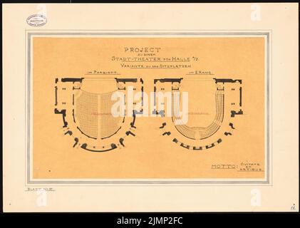 Lüthi & Klemm, Theater in Halle/Saale (1884): Sitzordnung Parkett und 2. Plätze (Variante). Tusche, Tusche farbig, Aquarell auf transparent, auf Karton, 47,8 x 67,1 cm (inklusive Scankanten) Lüthi & Klemm : Theater, Halle/Saale Stockfoto