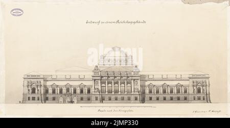 Giesenberg & Stöckhardt, Reichstag, Berlin (1882): Fassade zum Königsplatz 1: 200. Tusche Aquarell auf der Schachtel, 41,9 x 81,8 cm (inklusive Scankanten) Giesenberg & Stöckhardt : Reichstag, Berlin. Zweiter Wettbewerb Stockfoto