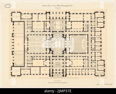 Giesenberg & Stöckhardt, Reichstag, Berlin (1882): Grundriss Hauptgeschoss 1: 200. Tinte auf Karton, 62,3 x 81,8 cm (inklusive Scankanten) Giesenberg & Stöckhardt : Reichstag, Berlin. Zweiter Wettbewerb Stockfoto