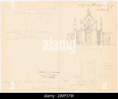 Lüdecke Carl Johann Bogislaw (1826-1894), Erbbegräbnis (ohne Datum): Grundriß, Ansicht, umfassende Wand mit Tür. Auf der Rückseite: Zwei Altarbilder (?). Bleistift auf Papier, 22,3 x 28,4 cm (inklusive Scan-Kanten) Lüdecke Carl Johann Bogislaw (1826-1894): Ergebnis Stockfoto