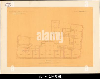 Giesenberg Edgar (1851-1892), Erschließung der Kaiser-Wilhelm-Straße in Berlin (ohne Dat.): Grundrisskeller des nördlichen Landes. Bleistift, Buntstift auf Transparent, 55,7 x 75,3 cm (inklusive Scankanten) Giesenberg Edgar (1851-1892): Bebauung der Kaiser-Wilhelm-Straße, Berlin Stockfoto