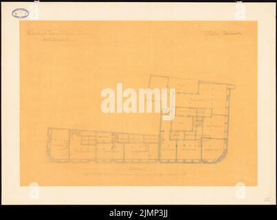 Giesenberg Edgar (1851-1892), Erschließung der Kaiser-Wilhelm-Straße in Berlin (ohne Datum): Grundrisskeller der südlichen Grundstücke. Bleistift, Buntstift auf Transparent, 56,1 x 75,3 cm (inklusive Scankanten) Giesenberg Edgar (1851-1892): Bebauung der Kaiser-Wilhelm-Straße, Berlin Stockfoto