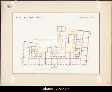 Giesenberg Edgar (1851-1892), Erschließung der Kaiser-Wilhelm-Straße in Berlin (ohne Dat.): Grundrisse 2. und 3. Etage der nördlichen Grundstücke. Tusche Aquarell auf Papier, 64,4 x 83,8 cm (inklusive Scankanten) Giesenberg Edgar (1851-1892): Bebauung der Kaiser-Wilhelm-Straße, Berlin Stockfoto