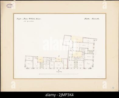 Giesenberg Edgar (1851-1892), Erschließung der Kaiser-Wilhelm-Straße in Berlin (ohne Datum): Grundriss EG des südlichen Grundstücks. Tusche Aquarell auf Papier auf Karton, 64,2 x 83,7 cm (inklusive Scankanten) Giesenberg Edgar (1851-1892): Bebauung der Kaiser-Wilhelm-Straße, Berlin Stockfoto