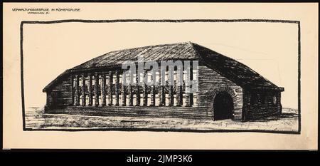 Poelzig Hans (1869-1936), Verwaltungsgebäude in Römergrube bei Rybnik (1914): Vorschlag A, Aussicht. Bleistift über Bruch, 45 x 95,2 cm (inklusive Scankanten) Poelzig Hans (1869-1936): Verwaltungsgebäude, Römergrube bei Rybnik Stockfoto