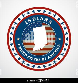 Etikett mit Karte von Indiana Stockfoto