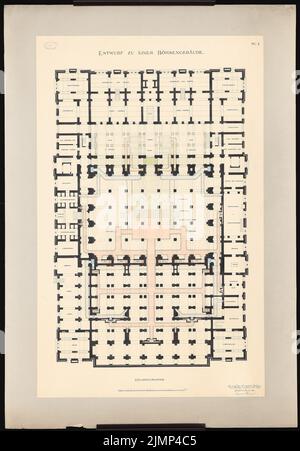 Heimann Emanuel (1855-1910), Börsengebäude (30. Dezember 1884): Lageplan KG 1: 100. Tusche Aquarell auf Papier, 136,5 x 94,9 cm (inklusive Scankanten) Heimann Emanuel (1855-1910): Börsengebäude Stockfoto