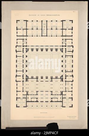 Heimann Emanuel (1855-1910), Börsengebäude (30. Dezember 1884): Grundriss EG 1: 100. Tusche Aquarell auf Papier, 137,8 x 94,8 cm (inklusive Scankanten) Heimann Emanuel (1855-1910): Börsengebäude Stockfoto