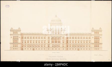 Strack & Herrmann, Reichstag, Berlin. Erster Wettbewerb (1872): Riss Rückansicht. Tusche Aquarell auf der Schachtel, 68 x 122,3 cm (inklusive Scankanten) Strack & Herrmann : Reichstag, Berlin. Erster Wettbewerb Stockfoto