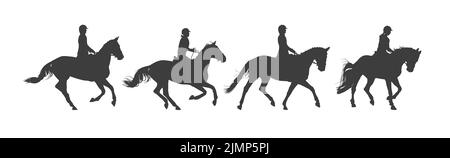 Pferdesport. Reiten. Reiter auf Pferd. Silhouette schwarz und weiß Stockfoto