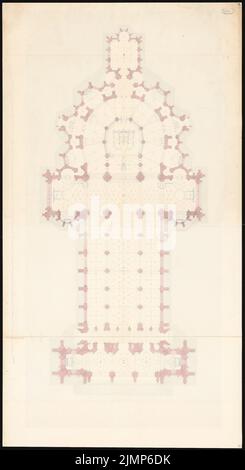 Stier Wilhelm (1799-1856), Votivkirche in Wien (1854): Grundriß. Tusche Aquarell auf der Schachtel, 164,1 x 89,2 cm (inklusive Scan-Kanten) Stier Wilhelm (1799-1856): Votivkirche, Wien Stockfoto