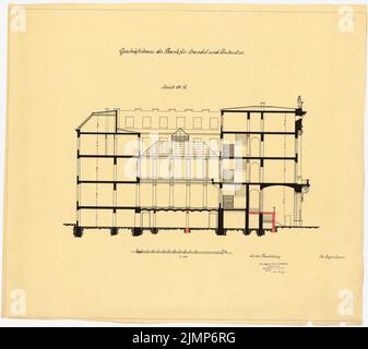 Messel Alfred (1853-1909), Darmstadt Bank für Handel und Industrie, Berlin. Neuaufbau (1902-1902): Längsschnitt 1: 100. Tusche Aquarell auf transparent, 61 x 68,5 cm (inklusive Scankanten) Messel Alfred (1853-1909): Darmstädter Bank für Handel und Industrie, Berlin. Neueinrichtung Stockfoto
