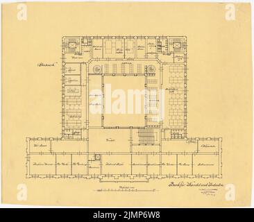 Messel Alfred (1853-1909), Darmstadt Bank für Handel und Industrie, Berlin. Neue Einrichtung (1902-1902): Möbelplan 1: 100. Tusche auf Transparent, 59,6 x 72,7 cm (inklusive Scankanten) Messel Alfred (1853-1909): Darmstädter Bank für Handel und Industrie, Berlin. Neueinrichtung Stockfoto