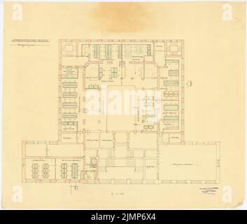 Messel Alfred (1853-1909), Darmstadt Bank für Handel und Industrie, Berlin. Neue Einrichtung (1902-1902): Möbelplan EG 1: 100. Bleistift, Buntstift auf Transparent, 59,4 x 70 cm (inklusive Scankanten) Messel Alfred (1853-1909): Darmstädter Bank für Handel und Industrie, Berlin. Neueinrichtung Stockfoto