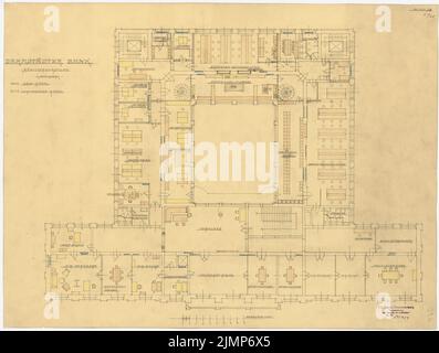 Messel Alfred (1853-1909), Darmstadt Bank für Handel und Industrie, Berlin. Neue Einrichtung (1902-1902): Möbelplan 1: 100. Bleistift, Buntstift auf Transparent, 49,1 x 64,9 cm (inklusive Scankanten) Messel Alfred (1853-1909): Darmstädter Bank für Handel und Industrie, Berlin. Neueinrichtung Stockfoto