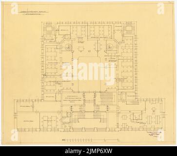 Messel Alfred (1853-1909), Darmstadt Bank für Handel und Industrie, Berlin. Neue Anlage (1902-1902): Möbling Plan EG. Bleistift auf transparent, 54,7 x 66,1 cm (inklusive Scankanten) Messel Alfred (1853-1909): Darmstädter Bank für Handel und Industrie, Berlin. Neueinrichtung Stockfoto