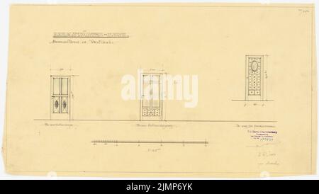 Messel Alfred (1853-1909), Darmstadt Bank für Handel und Industrie, Berlin. Neue Anlage (1902-1902): Bronzetüren in Vestibül 1:25. Bleistift, Buntstift auf Transparent, 32,4 x 57,4 cm (inklusive Scankanten) Messel Alfred (1853-1909): Darmstädter Bank für Handel und Industrie, Berlin. Neueinrichtung Stockfoto