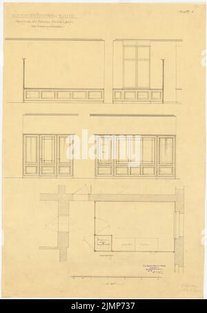 Messel Alfred (1853-1909), Darmstadt Bank für Handel und Industrie, Berlin. Neue Einrichtung (30. September 1902): Grundriß und Ausblick entsprechen dem Hauptraum 1:25 Uhr. Bleistift, Buntstift auf Transparent, 70,4 x 48,7 cm (inklusive Scankanten) Messel Alfred (1853-1909): Darmstädter Bank für Handel und Industrie, Berlin. Neueinrichtung Stockfoto