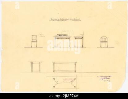 Messel Alfred (1853-1909), Darmstadt Bank für Handel und Industrie, Berlin. Neue Einrichtung (1902-1902): Vorraum des Sitzungssaals, Möbel. Bleistift auf transparent, 34,1 x 47,2 cm (inklusive Scankanten) Messel Alfred (1853-1909): Darmstädter Bank für Handel und Industrie, Berlin. Neueinrichtung Stockfoto