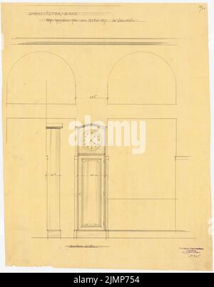 Messel Alfred (1853-1909), Darmstadt Bank für Handel und Industrie, Berlin. Neue Einrichtung (1902-1902): SPEARAGE, Uhr 1:10 Uhr. Bleistift auf transparent, 59,7 x 46,8 cm (inklusive Scankanten) Messel Alfred (1853-1909): Darmstädter Bank für Handel und Industrie, Berlin. Neueinrichtung Stockfoto