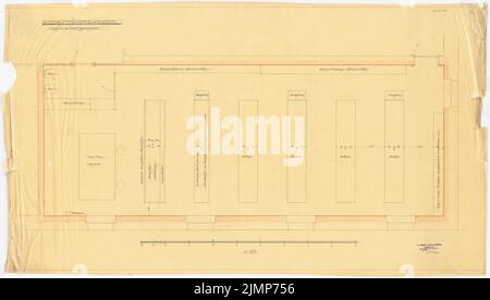 Messel Alfred (1853-1909), Darmstadt Bank für Handel und Industrie, Berlin. Neubau (1902-1902): Dachgeschoss-Archiv: Grundriß 1:20. Bleistift, Buntstift auf Transparent, 58,5 x 102,9 cm (inklusive Scankanten) Messel Alfred (1853-1909): Darmstädter Bank für Handel und Industrie, Berlin. Neueinrichtung Stockfoto