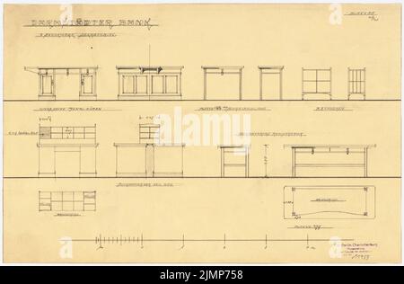 Messel Alfred (1853-1909), Darmstadt Bank für Handel und Industrie, Berlin. Neue Einrichtung (1902-1902): Möbel des Sekretariats. Bleistift auf transparent, 32 x 48,7 cm (inklusive Scankanten) Messel Alfred (1853-1909): Darmstädter Bank für Handel und Industrie, Berlin. Neueinrichtung Stockfoto