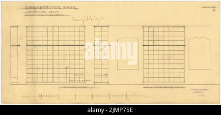 Messel Alfred (1853-1909), Darmstadt Bank für Handel und Industrie, Berlin. Neue Einrichtung (1902-1902): Wandregale ansehen. Bleistift, Buntstift auf Transparent, 30,9 x 65 cm (inklusive Scankanten) Messel Alfred (1853-1909): Darmstädter Bank für Handel und Industrie, Berlin. Neueinrichtung Stockfoto