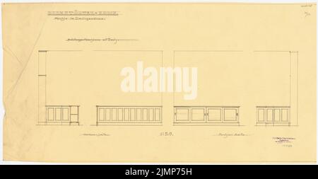 Messel Alfred (1853-1909), Darmstadt Bank für Handel und Industrie, Berlin. Neuaufbau (1902-1902): Brüstungsende im Dachgeschoss-Archiv 1:20. Bleistift, Buntstift auf Transparent, 37,9 x 73,2 cm (inklusive Scankanten) Messel Alfred (1853-1909): Darmstädter Bank für Handel und Industrie, Berlin. Neueinrichtung Stockfoto