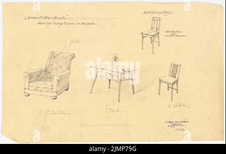 Messel Alfred (1853-1909), Darmstadt Bank für Handel und Industrie, Berlin. Neue Einrichtung (1902-1902): Möbel im Richtungsraum. Bleistift auf transparent, 31,5 x 49,5 cm (inklusive Scankanten) Messel Alfred (1853-1909): Darmstädter Bank für Handel und Industrie, Berlin. Neueinrichtung Stockfoto