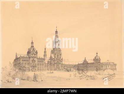 Neckelmann Skjold (1854-1903), Rathaus Hannover (1896): Perspektivansicht. Tinte, Bleistift-Aquarell auf der Schachtel, 50,6 x 70,8 cm (inklusive Scankanten) Neckelmann Skjold (1854-1903): Rathaus, Hannover Stockfoto