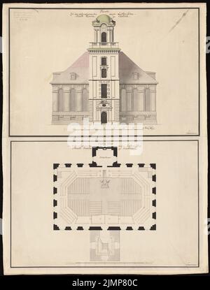 Naumann August Gotthilf (gest. 1805), Stadtkirche Küstrin (ohne Datum): Grundriß, Aussicht. Tusche Aquarell auf Papier, 87,1 x 66,2 cm (inklusive Scankanten) Naumann August Gotthilf (gest. 1805): Stadtkirche, Küstrin Stockfoto