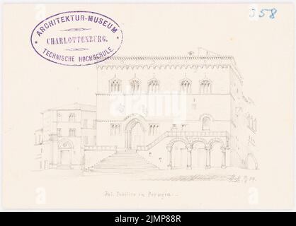 Nohl Maximilian (1830-1863), Palazzo Publico in Perugia (10.08.1859): Perspektivische Ansicht. Bleistift auf Karton, 10,3 x 14,4 cm (inklusive Scankanten) Nohl Maximilian (1830-1863): Palazzo Publico, Perugia Stockfoto