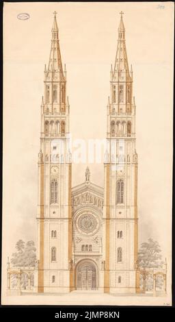 Nohl Maximilian (1830-1863), romanische (evangelische) Kirche. Schinkel-Wettbewerb 1856 (1856): Vorentwurf, Ansicht. Tusche Aquarell auf Papier, 113 x 64,4 cm (inklusive Scankanten) Nohl Maximilian (1830-1863): Romanische (evangelische) Kirche. Schinkelwettbewerb 1856 Stockfoto