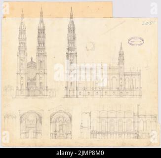 Nohl Maximilian (1830-1863), romanische (evangelische) Kirche. Schinkel-Wettbewerb 1856 (1856): Vorentwurf, Ansichten, Kürzungen. Bleistift auf Papier, 42,6 x 46,3 cm (inklusive Scankanten) Nohl Maximilian (1830-1863): Romanische (evangelische) Kirche. Schinkelwettbewerb 1856 Stockfoto