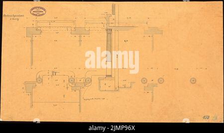 Giesenberg Edgar (1851-1892), Königliche Oper in Berlin (ohne dat.): Proverzium von 1. Rang: Grundriß und Blick auf die kleinen Säulen, Details. Tusche Aquarell auf Transparent, 35,4 x 64 cm (inklusive Scan-Kanten) Giesenberg Edgar (1851-1892): Königliche Oper, Berlin Stockfoto